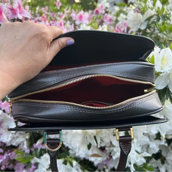 Brown Checkered Fancy Square Purse Red Interior - Picture 7 of 11